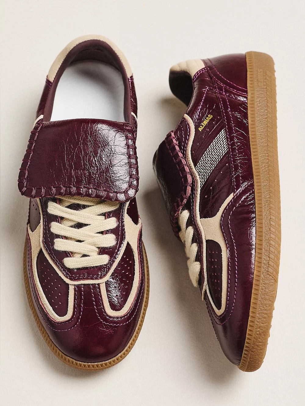 ALOHAS Women's Burgundy and Cream Sneakers